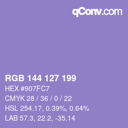 Color code: RGB 144 127 199 | qconv.com