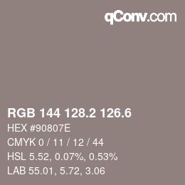カラーコード: RGB 144 128.2 126.6 | qconv.com