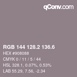 カラーコード: RGB 144 128.2 136.6 | qconv.com
