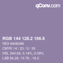 カラーコード: RGB 144 128.2 166.6 | qconv.com