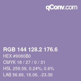 カラーコード: RGB 144 128.2 176.6 | qconv.com