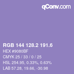 カラーコード: RGB 144 128.2 191.6 | qconv.com