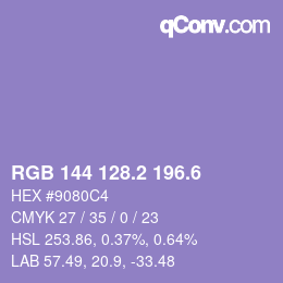 カラーコード: RGB 144 128.2 196.6 | qconv.com