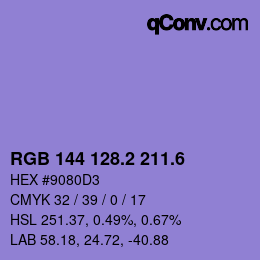 カラーコード: RGB 144 128.2 211.6 | qconv.com
