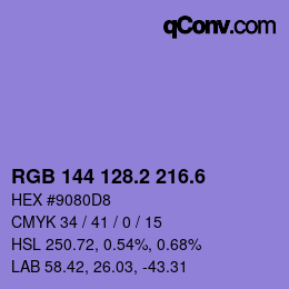 カラーコード: RGB 144 128.2 216.6 | qconv.com