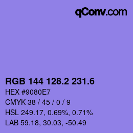 カラーコード: RGB 144 128.2 231.6 | qconv.com