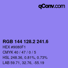 カラーコード: RGB 144 128.2 241.6 | qconv.com