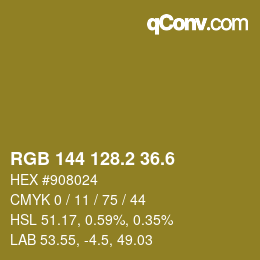 カラーコード: RGB 144 128.2 36.6 | qconv.com