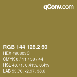 カラーコード: RGB 144 128.2 60 | qconv.com