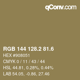 カラーコード: RGB 144 128.2 81.6 | qconv.com
