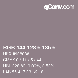 カラーコード: RGB 144 128.6 136.6 | qconv.com