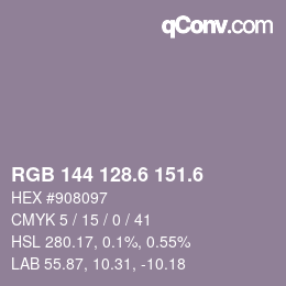 カラーコード: RGB 144 128.6 151.6 | qconv.com
