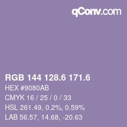 カラーコード: RGB 144 128.6 171.6 | qconv.com