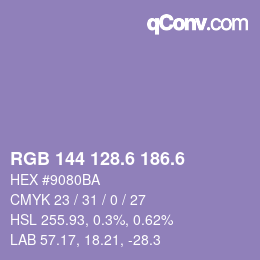 カラーコード: RGB 144 128.6 186.6 | qconv.com