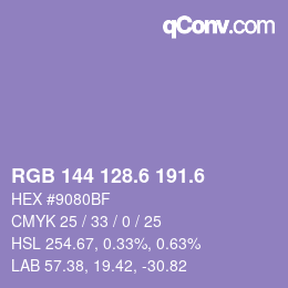カラーコード: RGB 144 128.6 191.6 | qconv.com