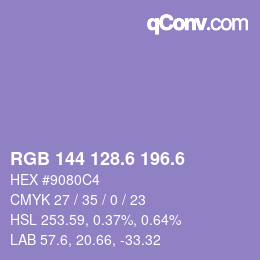 カラーコード: RGB 144 128.6 196.6 | qconv.com