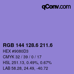カラーコード: RGB 144 128.6 211.6 | qconv.com