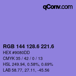 カラーコード: RGB 144 128.6 221.6 | qconv.com