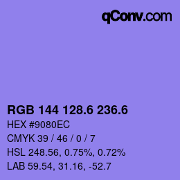 カラーコード: RGB 144 128.6 236.6 | qconv.com