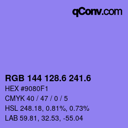 カラーコード: RGB 144 128.6 241.6 | qconv.com
