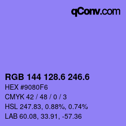 カラーコード: RGB 144 128.6 246.6 | qconv.com