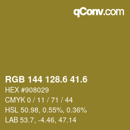 カラーコード: RGB 144 128.6 41.6 | qconv.com
