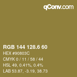 カラーコード: RGB 144 128.6 60 | qconv.com