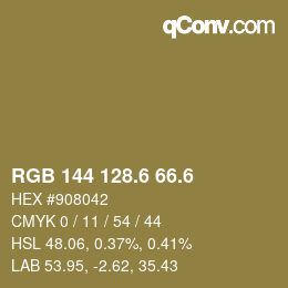カラーコード: RGB 144 128.6 66.6 | qconv.com