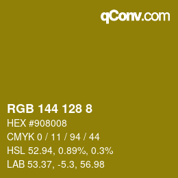 Color code: RGB 144 128 8 | qconv.com