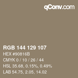 颜色代码: RGB 144 129 107 | qconv.com