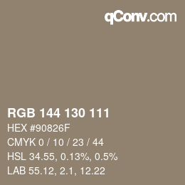Código de color: RGB 144 130 111 | qconv.com