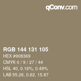 Color code: RGB 144 131 105 | qconv.com