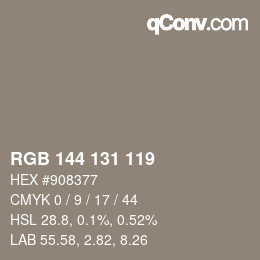 Color code: RGB 144 131 119 | qconv.com