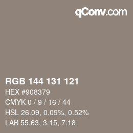 Color code: RGB 144 131 121 | qconv.com