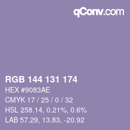 Color code: RGB 144 131 174 | qconv.com