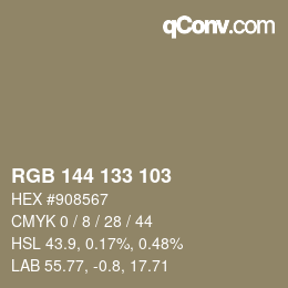 カラーコード: RGB 144 133 103 | qconv.com