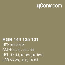 Color code: RGB 144 135 101 | qconv.com