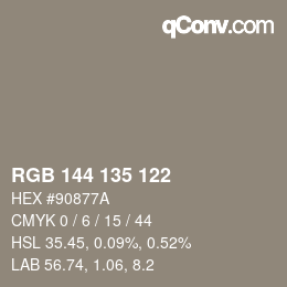 颜色代码: RGB 144 135 122 | qconv.com