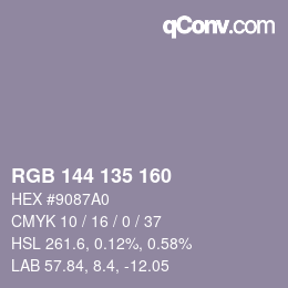 カラーコード: RGB 144 135 160 | qconv.com