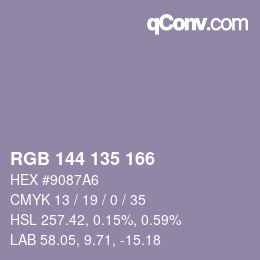 Código de color: RGB 144 135 166 | qconv.com