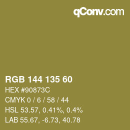 Código de color: RGB 144 135 60 | qconv.com