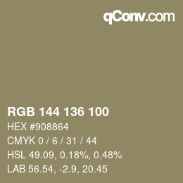 Color code: RGB 144 136 100 | qconv.com