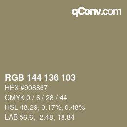 Color code: RGB 144 136 103 | qconv.com