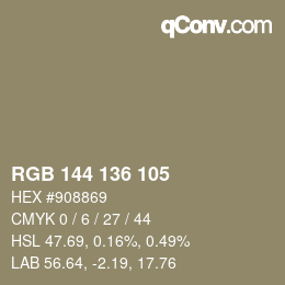 Farbcode: RGB 144 136 105 | qconv.com