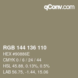 Color code: RGB 144 136 110 | qconv.com