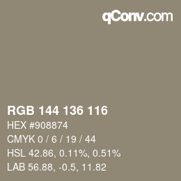 Código de color: RGB 144 136 116 | qconv.com