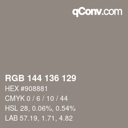 Color code: RGB 144 136 129 | qconv.com