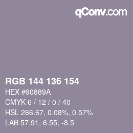 Color code: RGB 144 136 154 | qconv.com