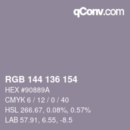 Color code: RGB 144 136 154 | qconv.com