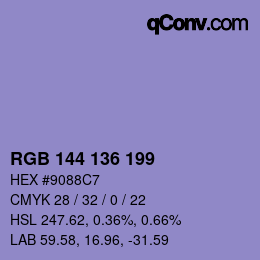 Color code: RGB 144 136 199 | qconv.com